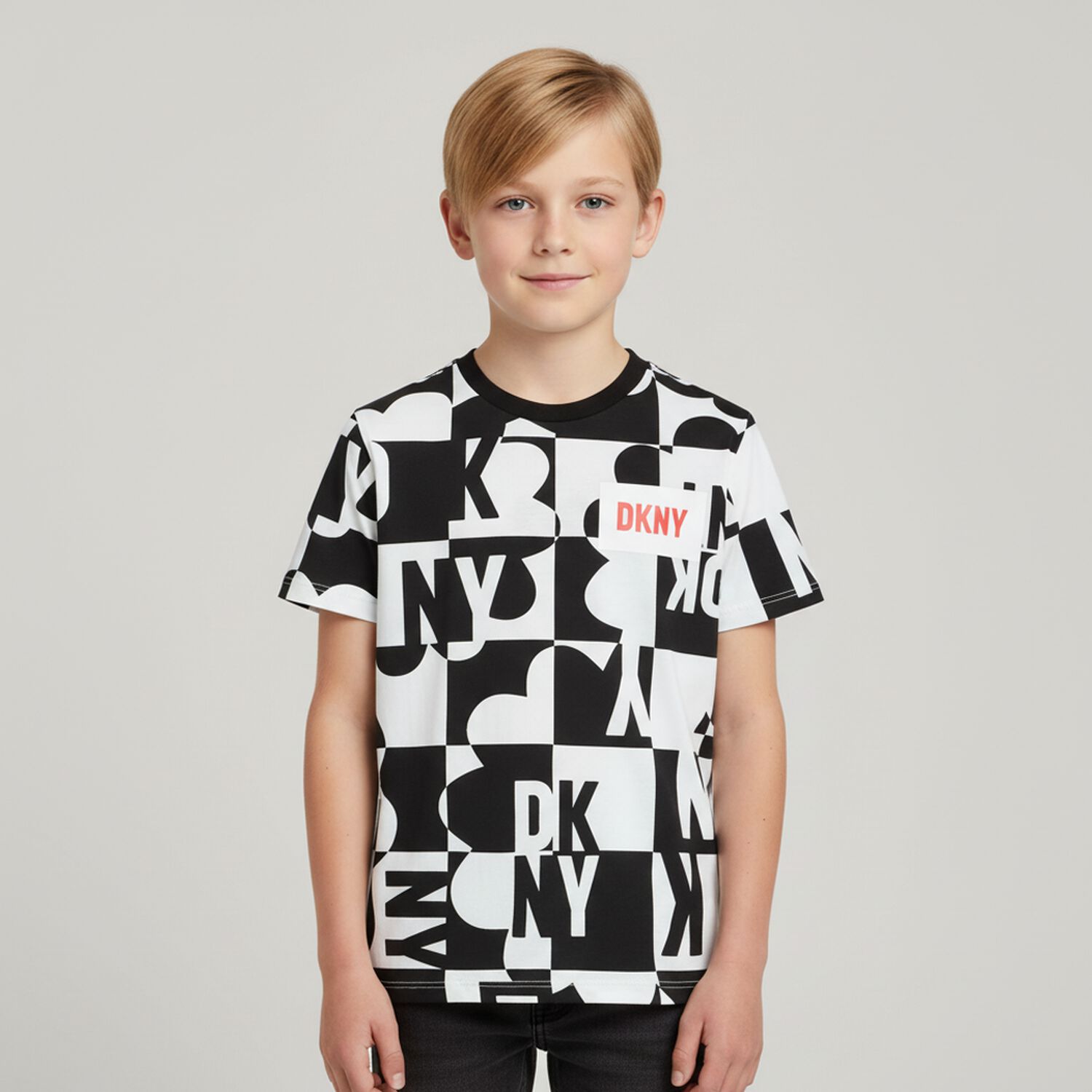 تيشيرت بالشعار باللون الأسود والأبيض, 1, hi-res image number null