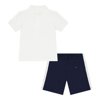 Baby Boys White & Blue Polo Bear Shorts Set