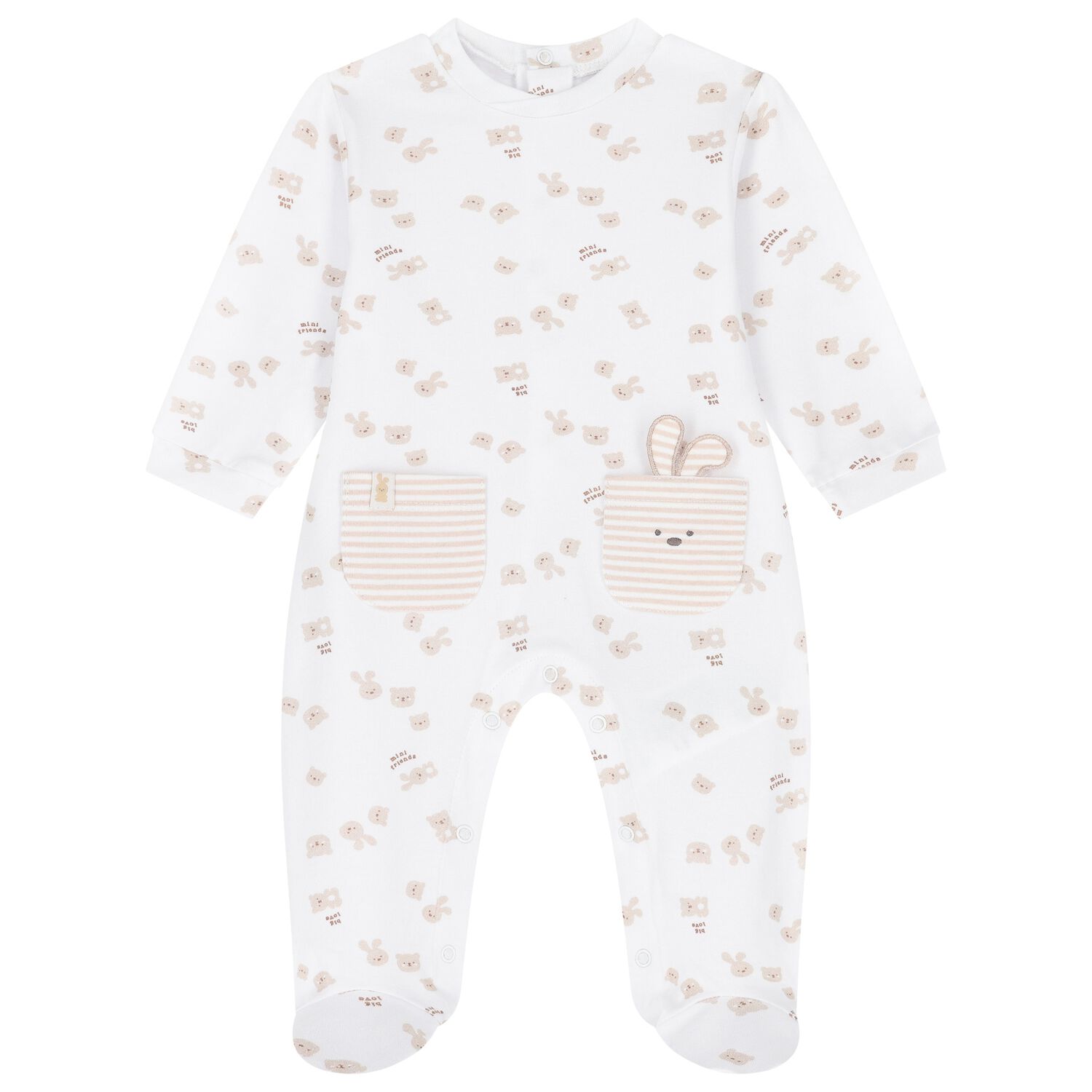 White & Beige Teddy Bear Babygrow, 1, hi-res image number null