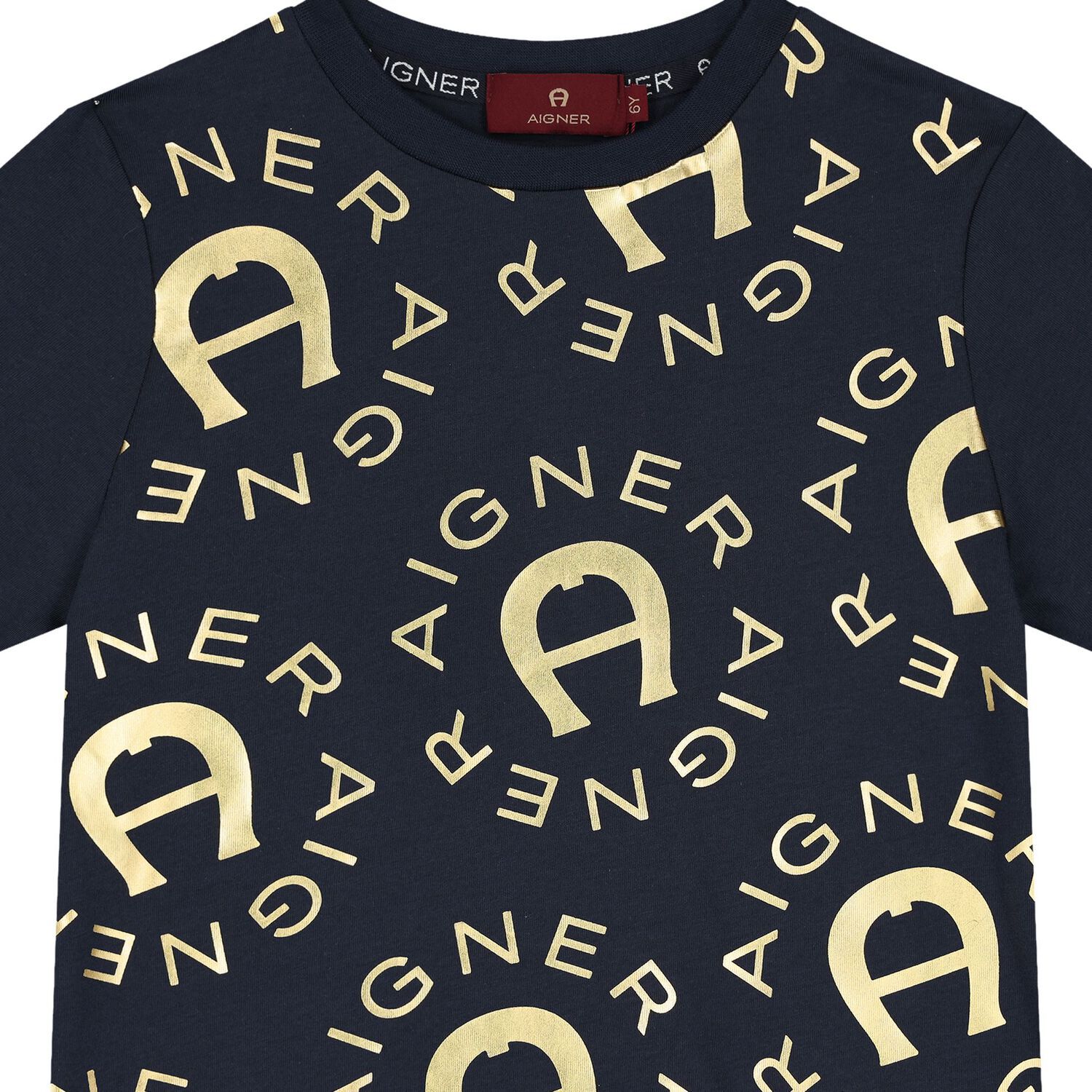 Boys Navy Blue & Gold Logo T-Shirt, 2, hi-res