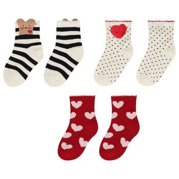 Younger Girls Red & Ivory Heart Socks ( 3 Pack )