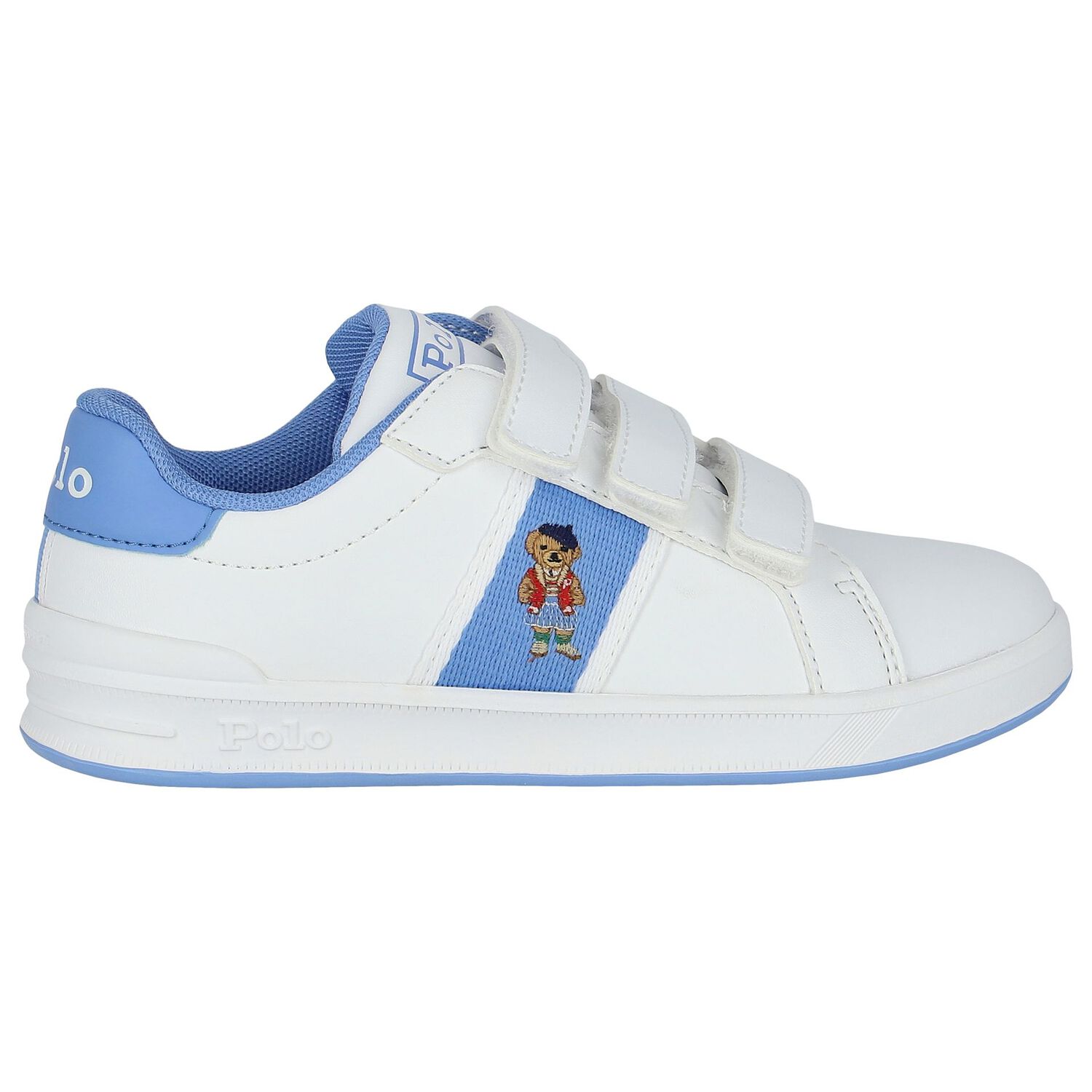 Girls White & Blue Logo Trainers, 1, hi-res image number null