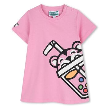 Younger Girls Pink Bubble Tiger Logo Dress