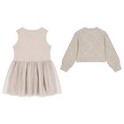 Girls Beige Tulle Dress Set, 1, hi-res