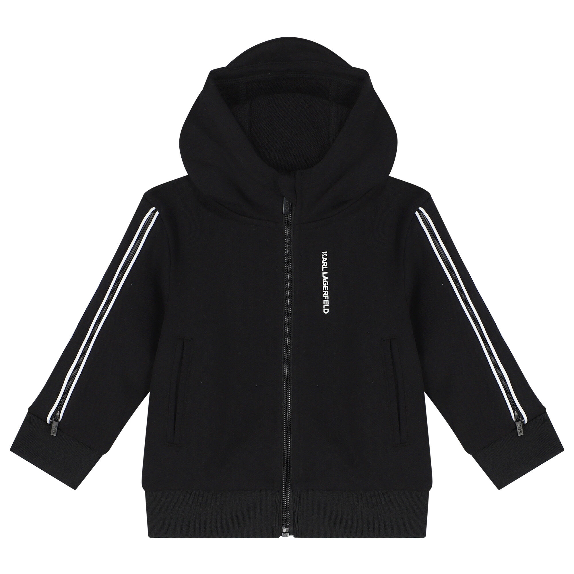 KARL LAGERFELD Younger Boys Black Logo Hooded Zip Up Top | Junior