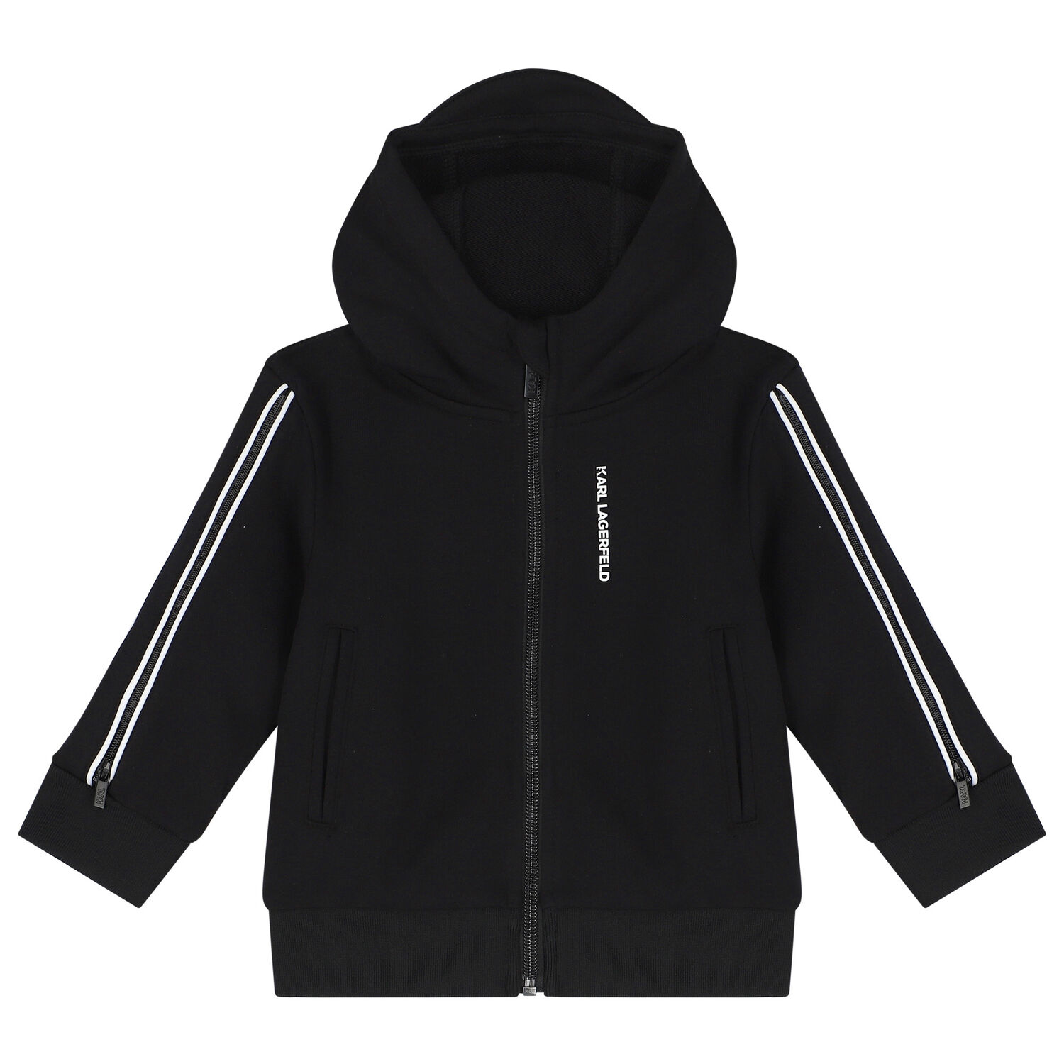 Younger Boys Black Logo Hooded Zip Up Top, 1, hi-res image number null