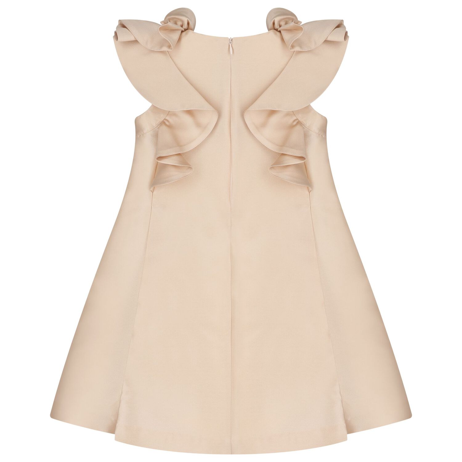 Girls Beige Satin Ruffle Dress, 1, hi-res