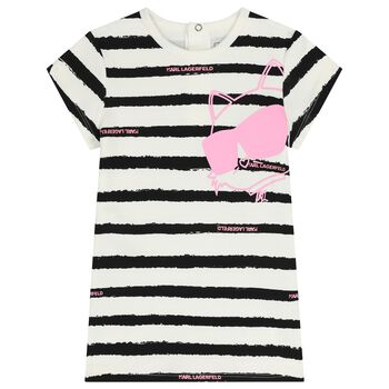Younger Girls White & Black Striped Choupette Dress