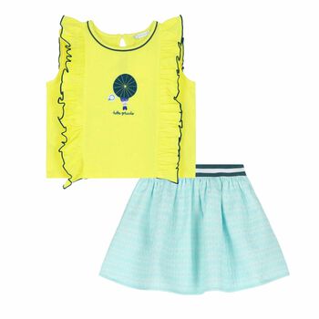 Girls Yellow & Blue Skirt Set