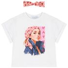 Girls White T-Shirt & Headband Set, 2, hi-res