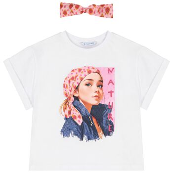 Girls White T-Shirt & Headband Set