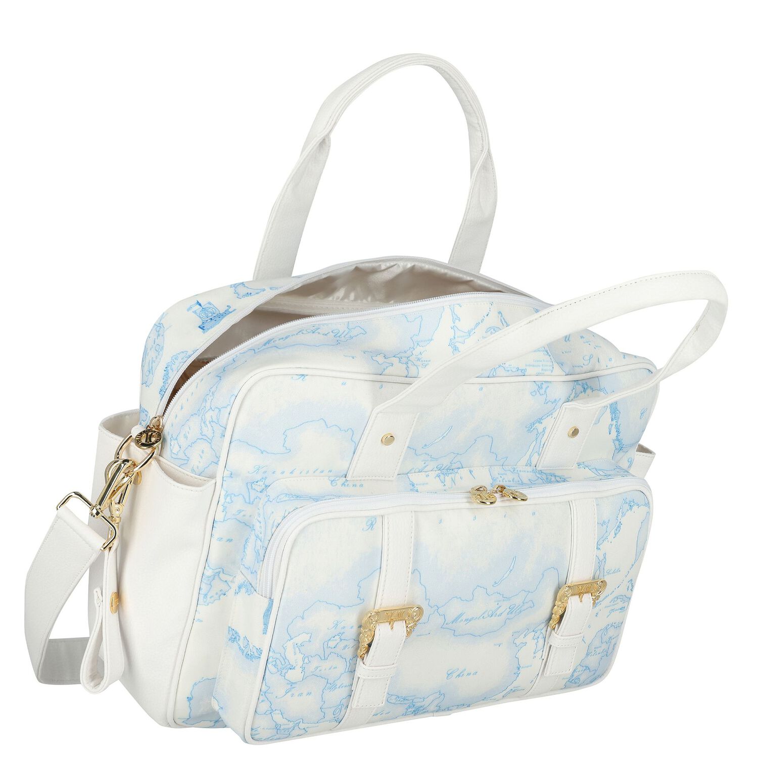 Baby Boys White & Blue Geo Map Changing Bag, 3, hi-res