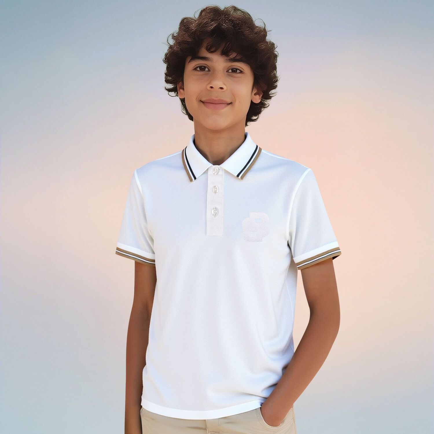 تيشيرت بولو أولاد بالشعار باللون الأبيض, 2, hi-res image number null