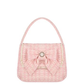 Girls Pink Bow Tweed Handbag
