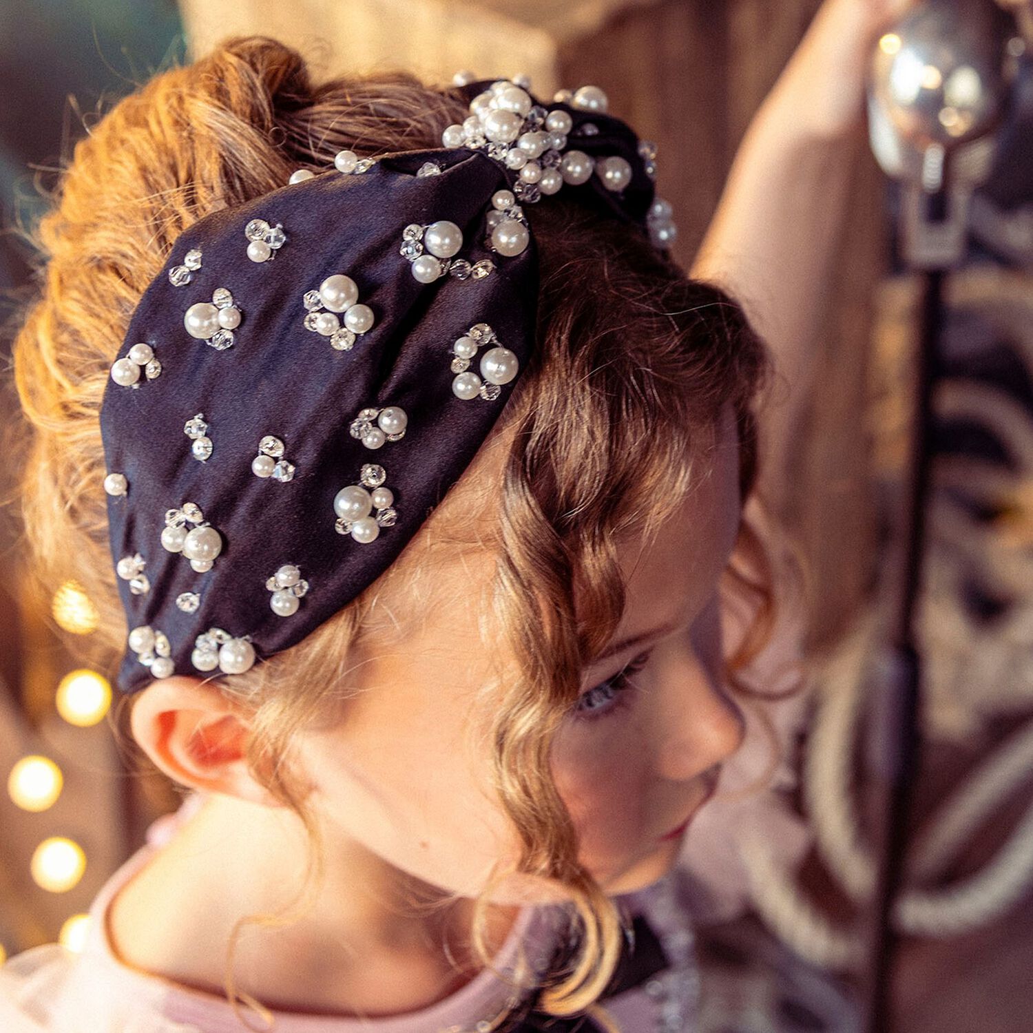 Girls Black Pearl & Cystal Headband, 1, hi-res