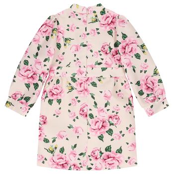 Girls Pink Floral Bow Dress