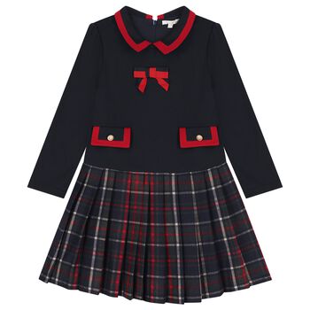Girls Navy Blue Tartan Dress