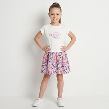 Girls Ivory & Pink Ribbon Logo Dress