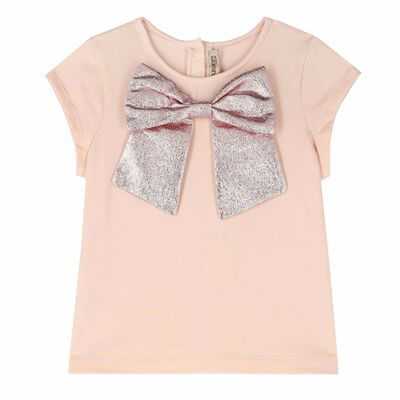 Girls Pink & Rose Gold Bow Top