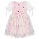 Girls Pink Floral Tulle Dress, 1, hi-res