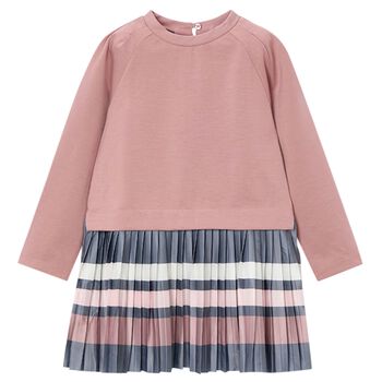 Girls Pink Striped Pleated Dress