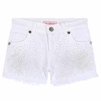 Girls White Embellished Shorts