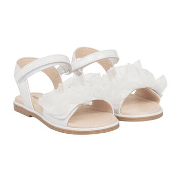 Girls White Tulle Ruffle Sandals