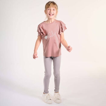 Girls Pink Logo Ruffled Top