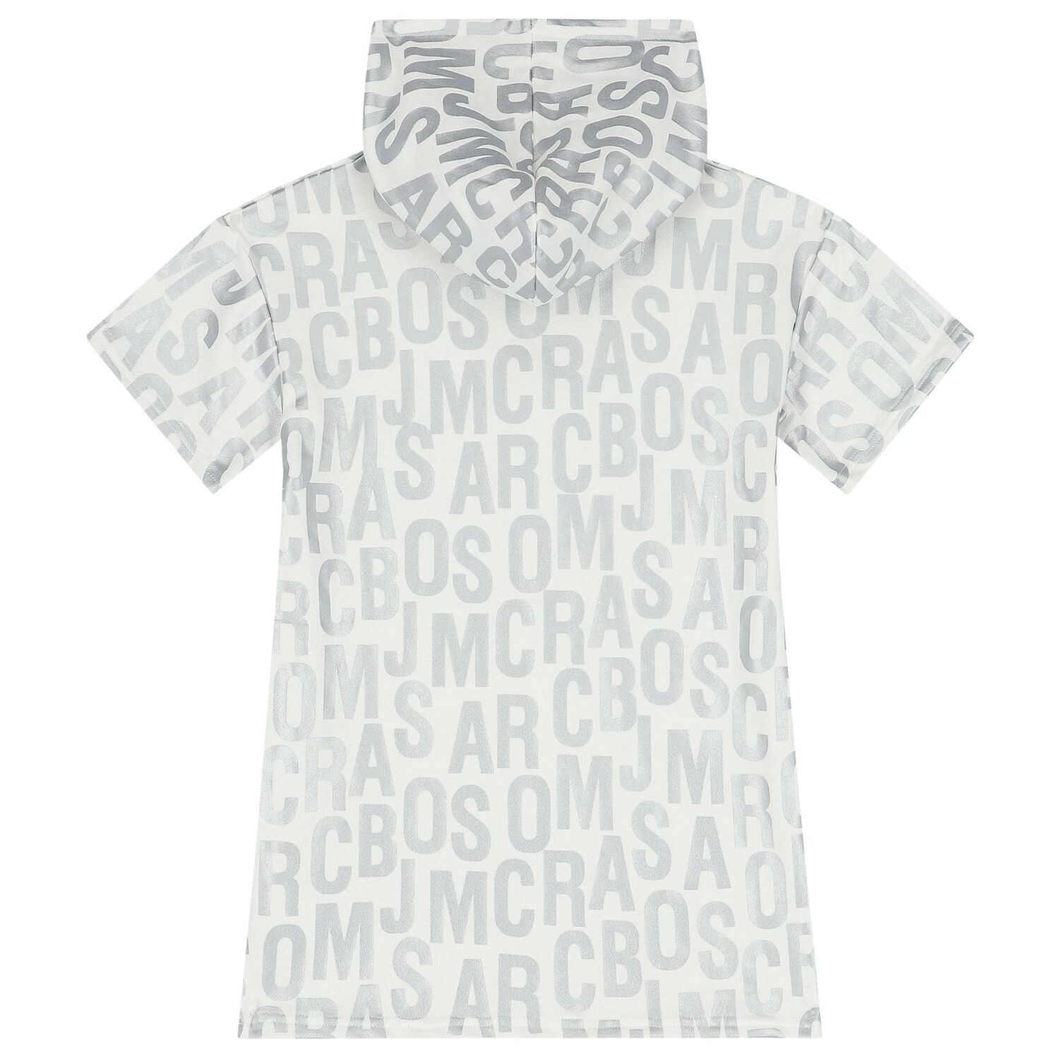 Girls Ivory & Silver Logo Hooded Dress, 1, hi-res image number null
