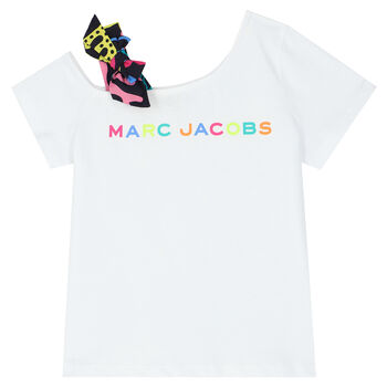 Girls White Asymmetric Logo T-Shirt