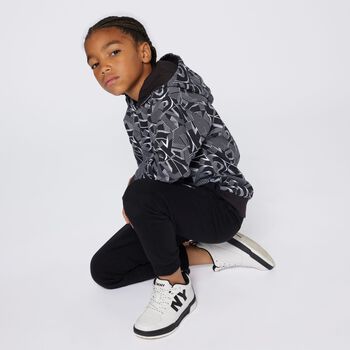 Boys Black & White Logo Hooded Top