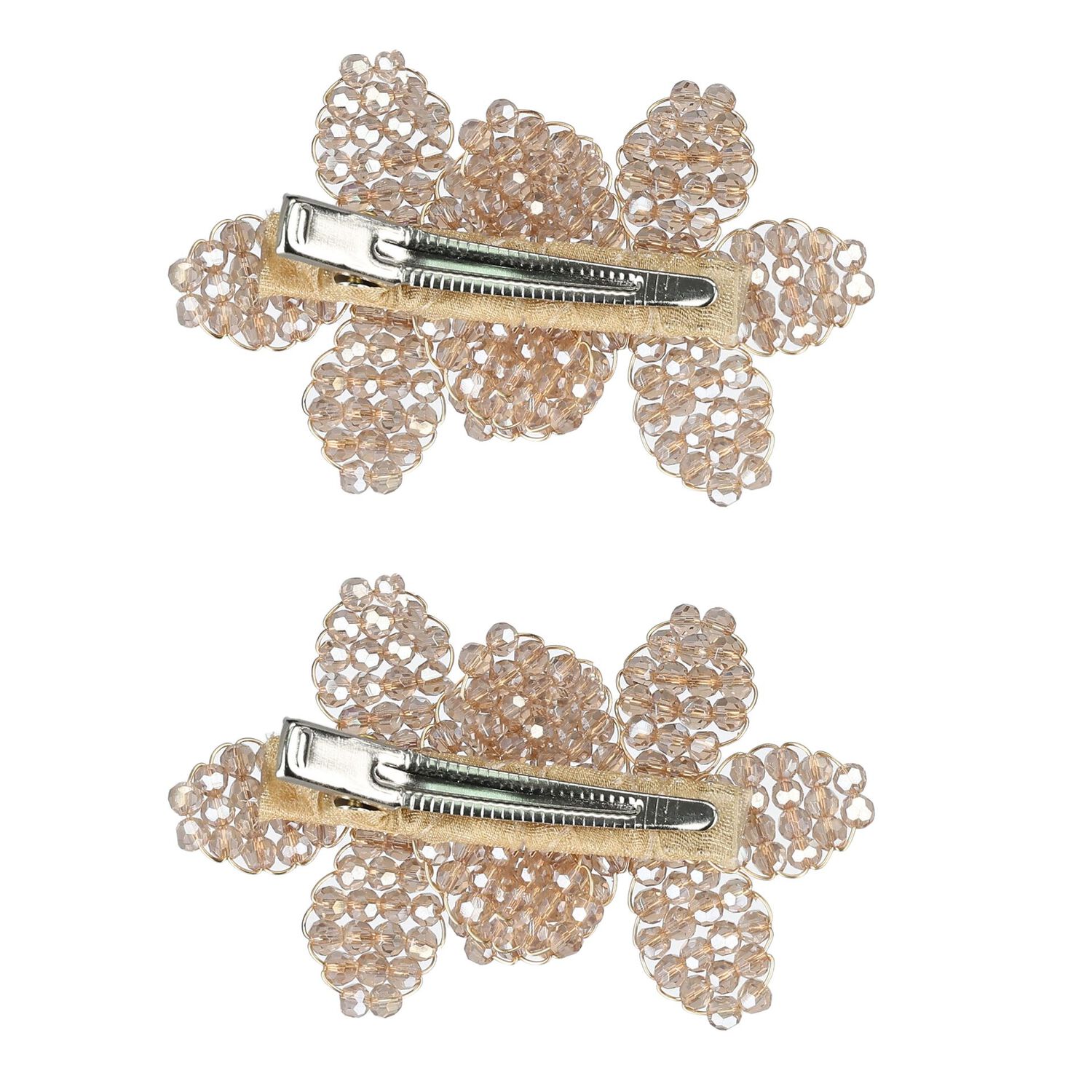 Girls Beige Embellished Flowers Hair Clips ( 2-Pack ), 2, hi-res