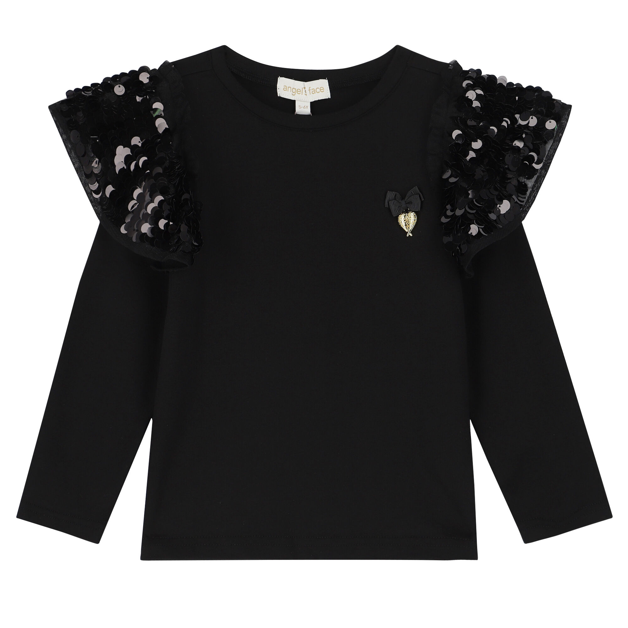 Angel s Face Girls Black Sequin Long Sleeve Top Junior Couture
