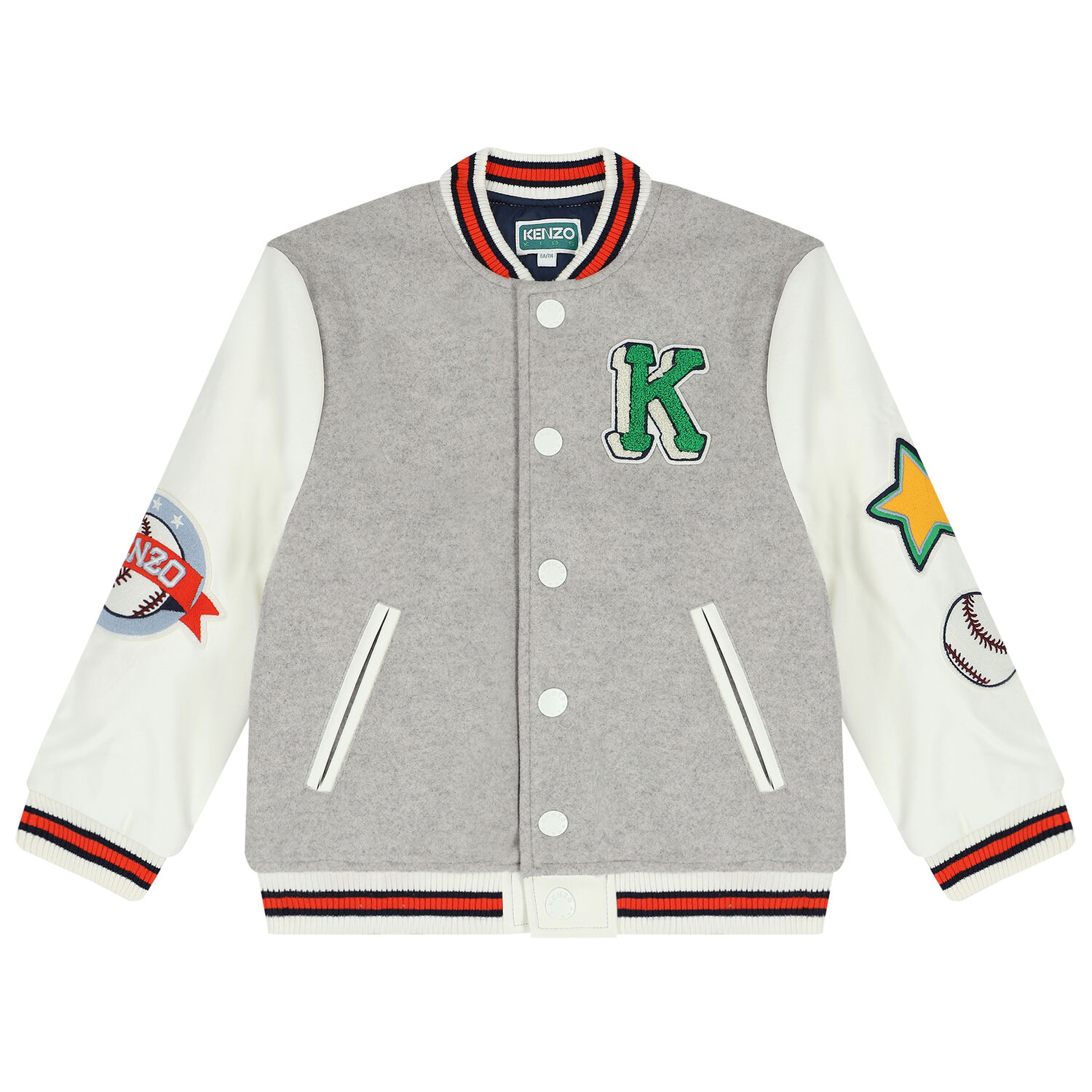 Boys Grey & Ivory Logo Varsity Jacket, 1, hi-res image number null