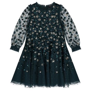Girls Green Sequin Tulle Dress