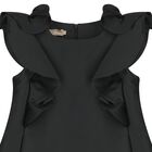 Girls Black Satin Ruffle Dress, 2, hi-res