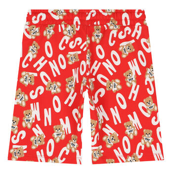 Boys Red Teddy Bear Logo Shorts