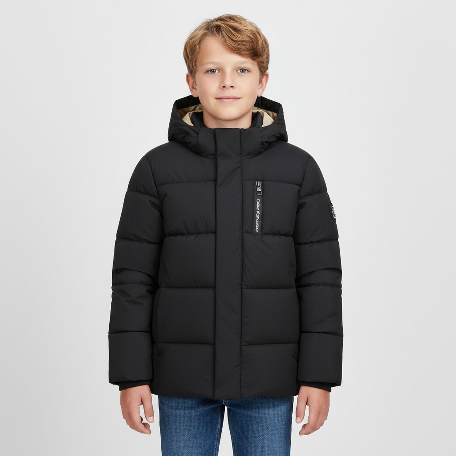 Boys Black Logo Padded Puffer Jacket, 2, hi-res image number null