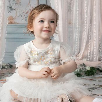 Baby Girls White Embellished Tulle Dress Set