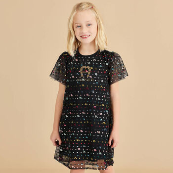Girls Black Sequin Tulle Dress
