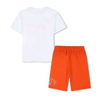 Boys White & Orange Logo Shorts Set