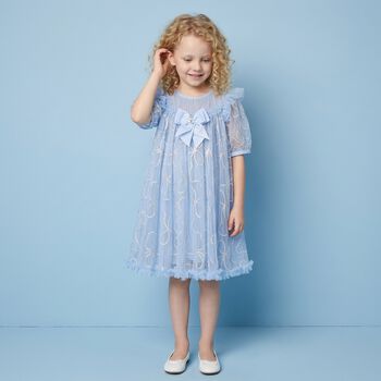 Girls Blue Embellished Tulle Dress