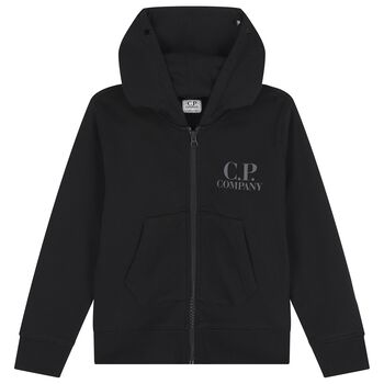 Boys Black Logo Hooded Zip Up Top