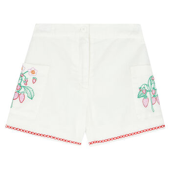Girls White Strawberry Shorts
