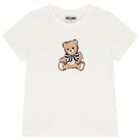 Girls White Teddy Bear Logo T-Shirt, 1, hi-res