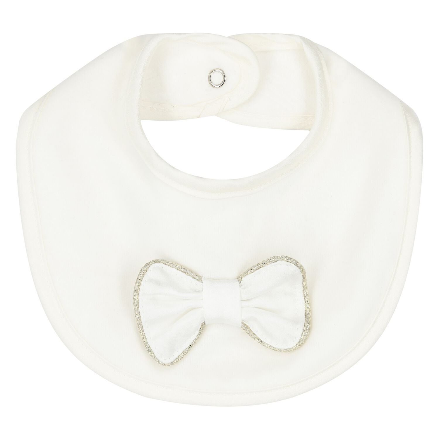 Baby Girls Ivory & Gold Bow Bib, 1, hi-res