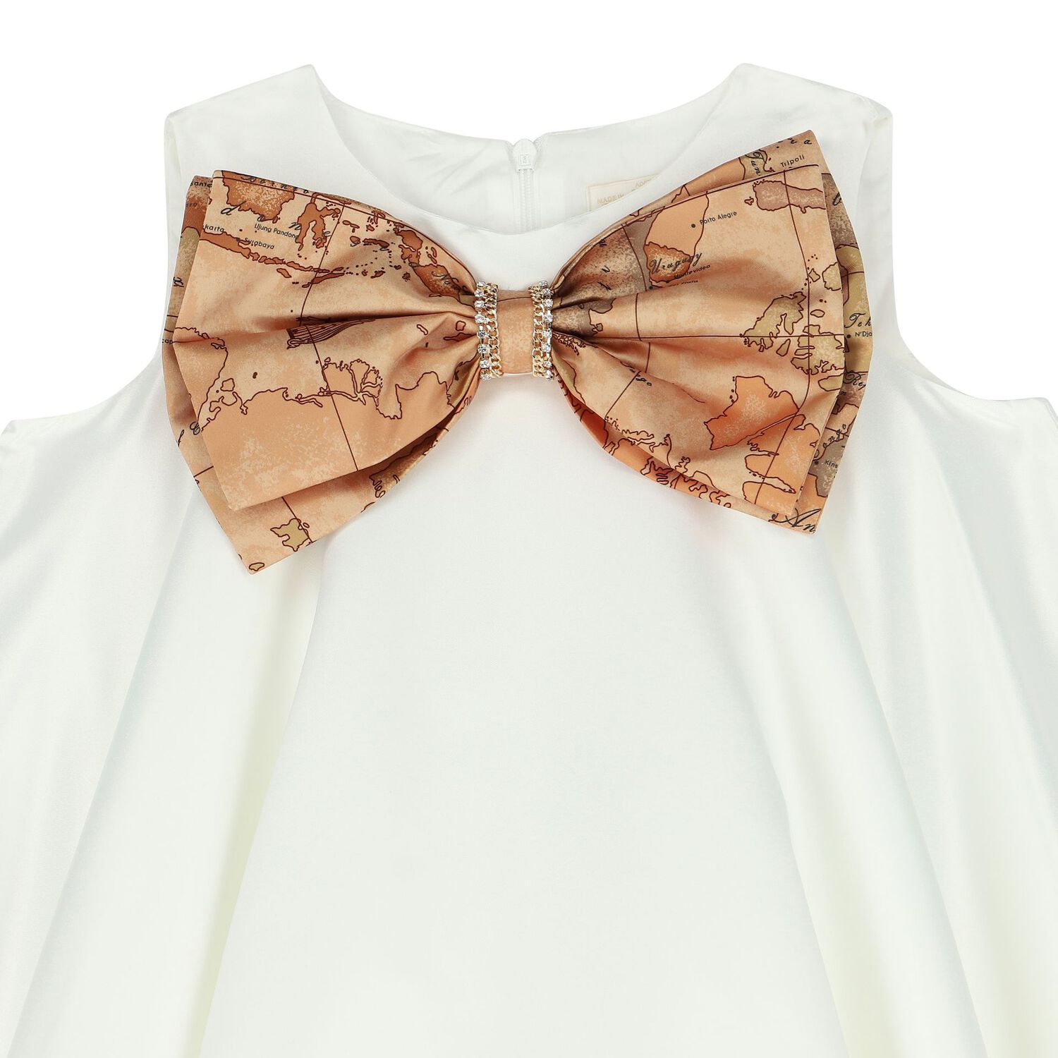 Girls Ivory & Beige Geo Map Bow Dress, 1, hi-res