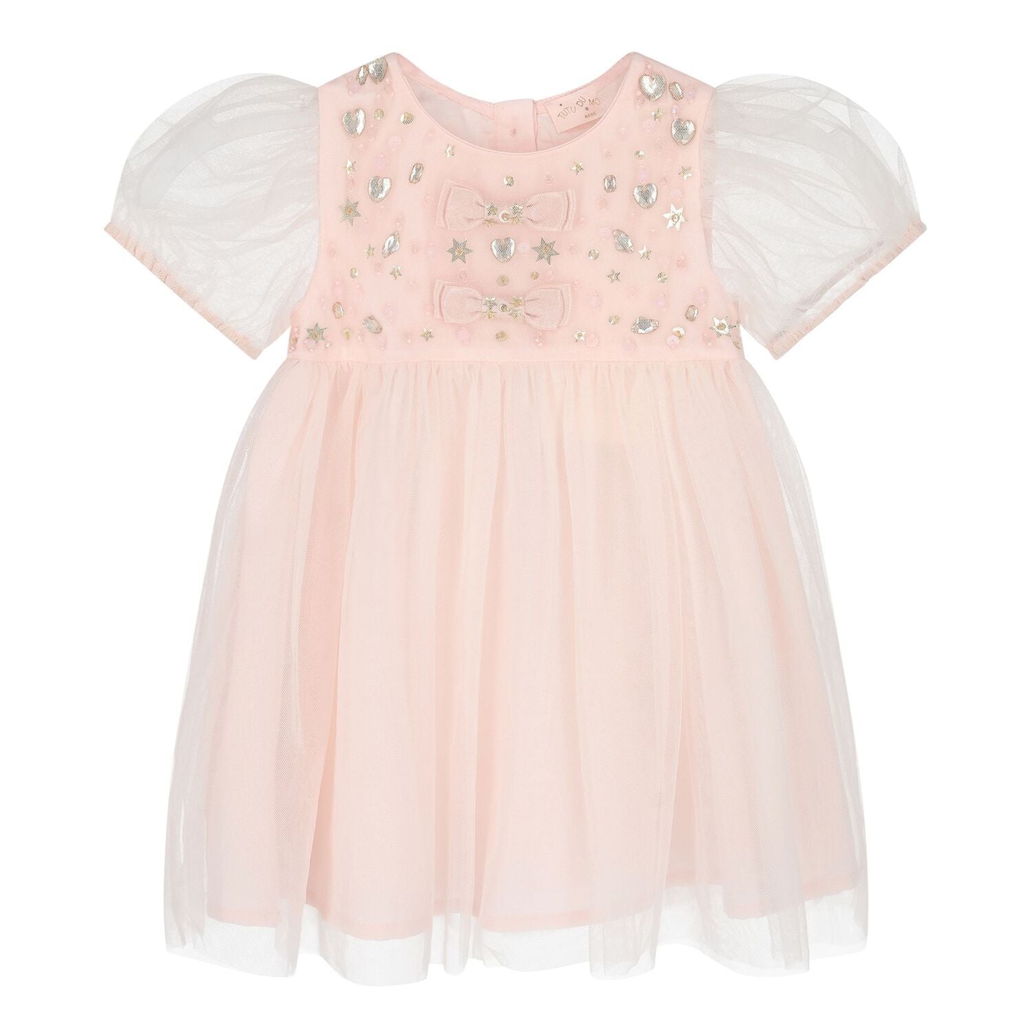 Baby Girls Pink Embellished Crystal Tulle Dress Set, 1, hi-res