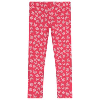 Girls Pink Butterfly Leggings