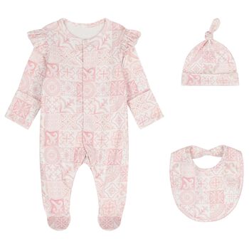 طقم هدايا ملابس أطفال وردي وأبيض للبنات